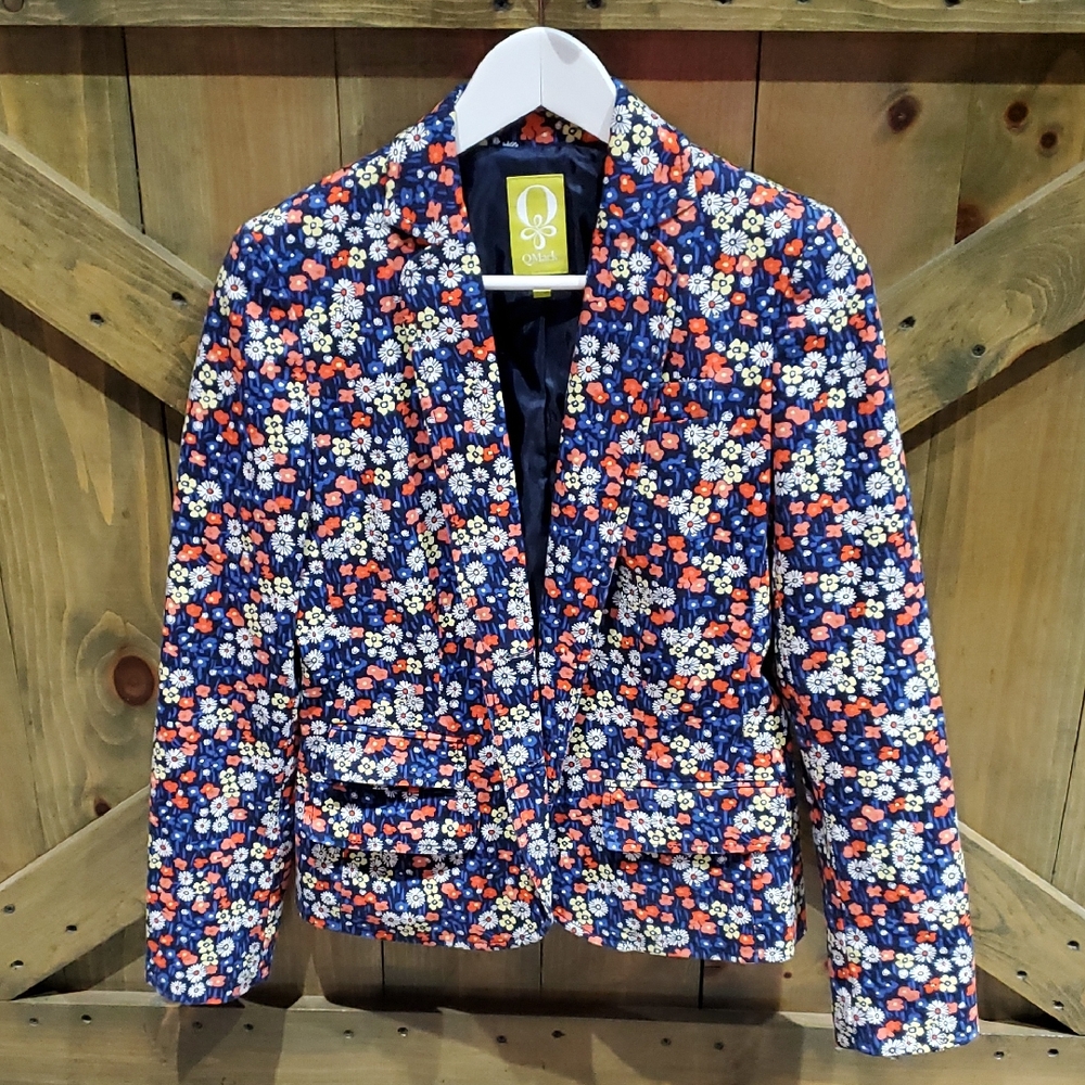 QMack Navy Blazer with Red and White Floral Pattern